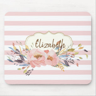 Mousepad Flores Adoráveis aquarela,Listras - Personalizado