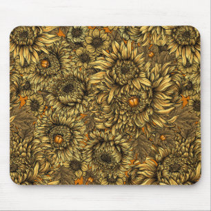 Mousepad Flores amarelas do crisântemo e besouros alaranjad