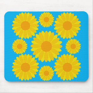 Mousepad Flores Amarelas e Laranja Negrito em Fundo Azul