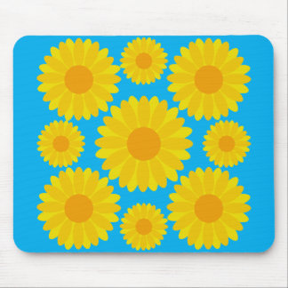 Mousepad Flores Amarelas e Laranja Negrito em Fundo Azul