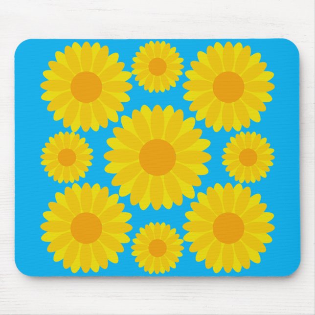 Mousepad Flores Amarelas e Laranja Negrito em Fundo Azul (Frente)