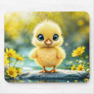 Mousepad Flores amarelas primavera de pássaro doce