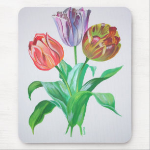 Mousepad Flores Artísticas Coloridas Tulip Trio
