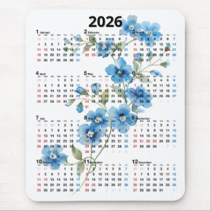 Mousepad Flores Azuis Calendário 2026 Em Branco