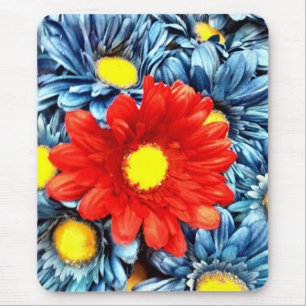 Mousepad Flores azuis coloridas das margaridas de Gerber do