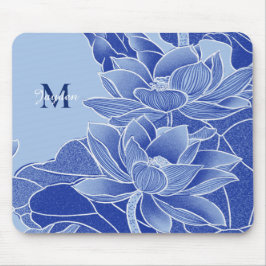 Mousepad Flores Azuis do Monograma Personalizadas Lotus Man