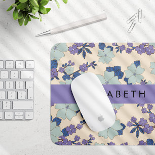 Mousepad Flores Azuis, Flores Roxas, Floral, Seu Nome