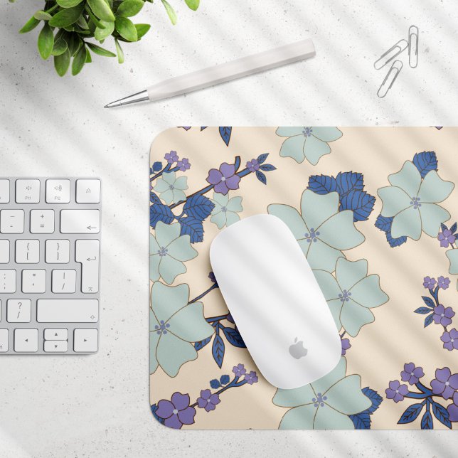 Mousepad Flores Azuis, Flores Roxas, Padrão Floral (Criador carregado)