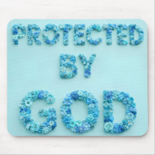 Mousepad flores azuis protegidas por fé cristã de Deus