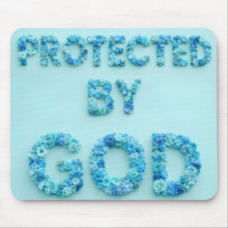 Mousepad flores azuis protegidas por fé cristã de Deus