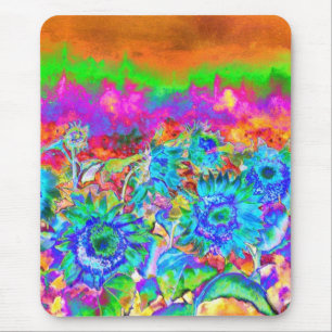 Mousepad Flores azuis retrógradas, campos coloridos de gira