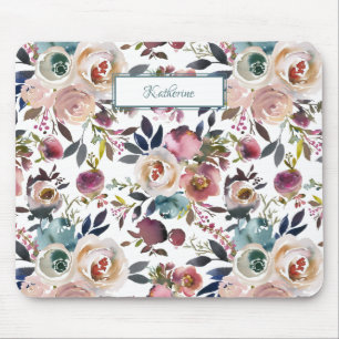 Mousepad Flores Azuis Vermelhos Pintadas Clássicas Sage