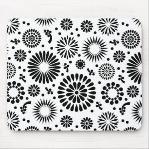 Mousepad Flores boho Padrão floral vetorial preto e branco
