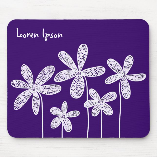Mousepad Flores bonito - Brancas em Roxo Profundo (Frente)