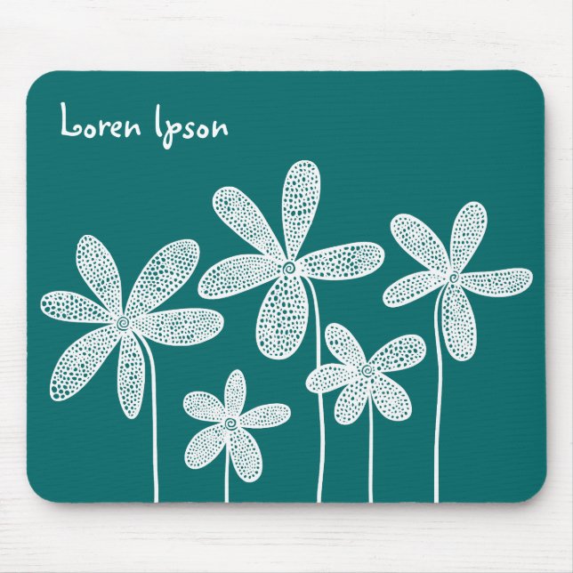 Mousepad Flores bonito - Branco sobre Verde 006666 (Frente)