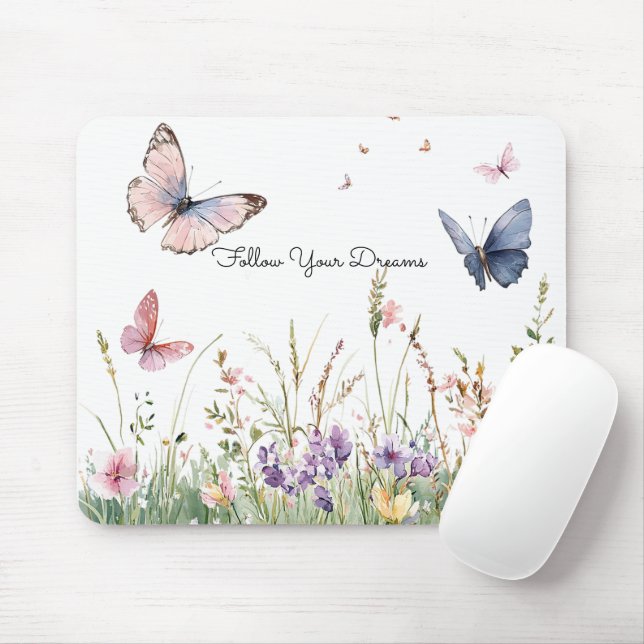 Mousepad Flores Borboletas Roxo Rosa Vermelho   (Com mouse)