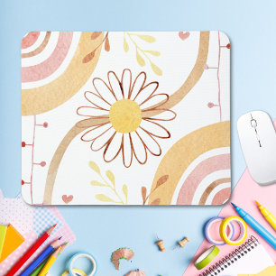 Mousepad Flores Botânicas Abstratas Aquarela Arco-íris Cria