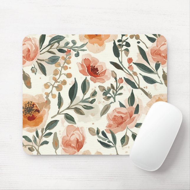 Mousepad Flores Botânicas de Aquarela Laranja Pintura (Com mouse)