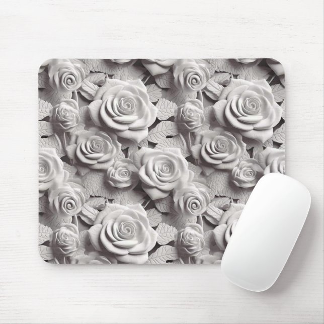 Mousepad Flores Brancas 3D Elegantes (Com mouse)