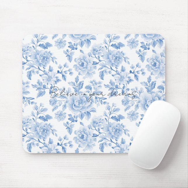 Mousepad Flores Brancas Azuis (Com mouse)