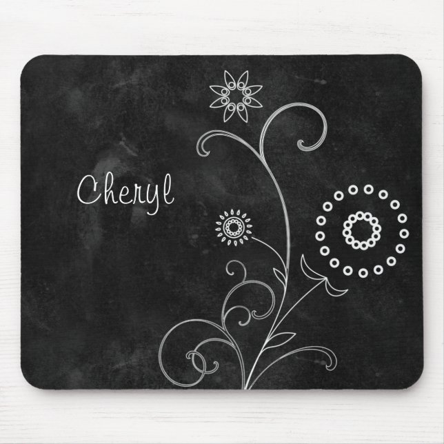Mousepad Flores Brancas Bonito Bohemian Blackboard Com Nome (Frente)