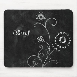Mousepad Flores brancas bonito do quadro-negro boémio com