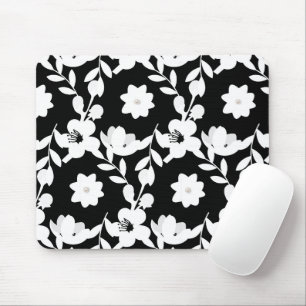 Mousepad Flores brancas com pérolas em preto