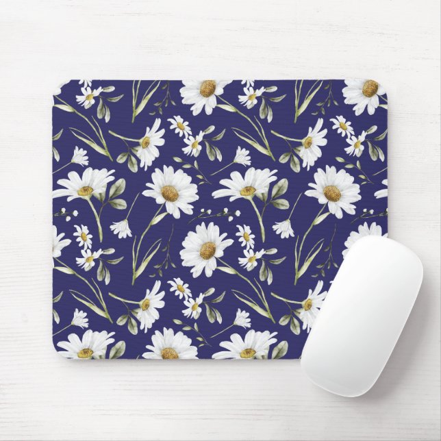 Mousepad Flores Brancas de Aquarela (Com mouse)