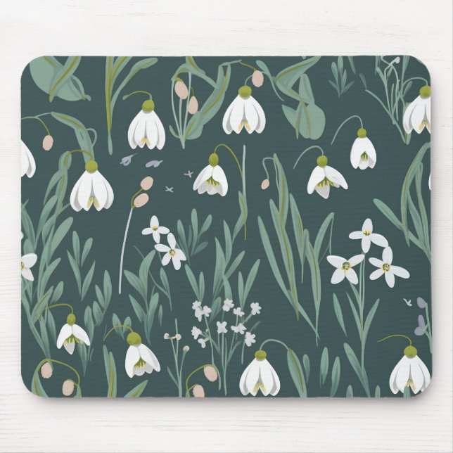 Mousepad Flores Brancas De Neve Em Verde (Frente)