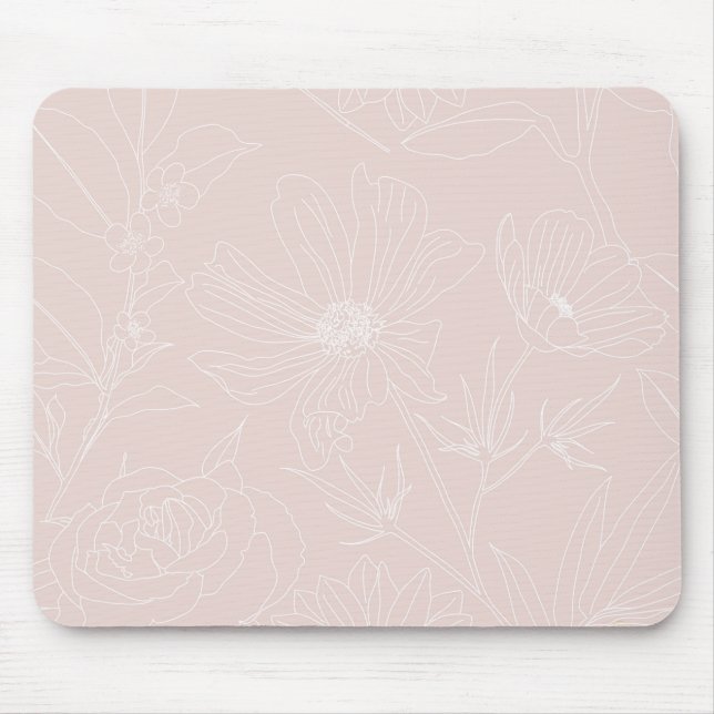 Mousepad Flores Brancas de Tendência delineiam design cor-d (Frente)