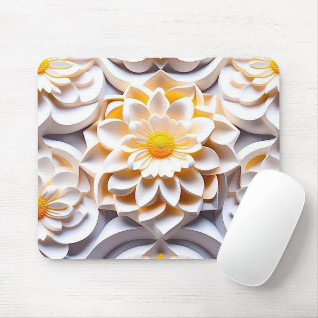 Mousepad Flores brancas e amarelas 3D (Com mouse)