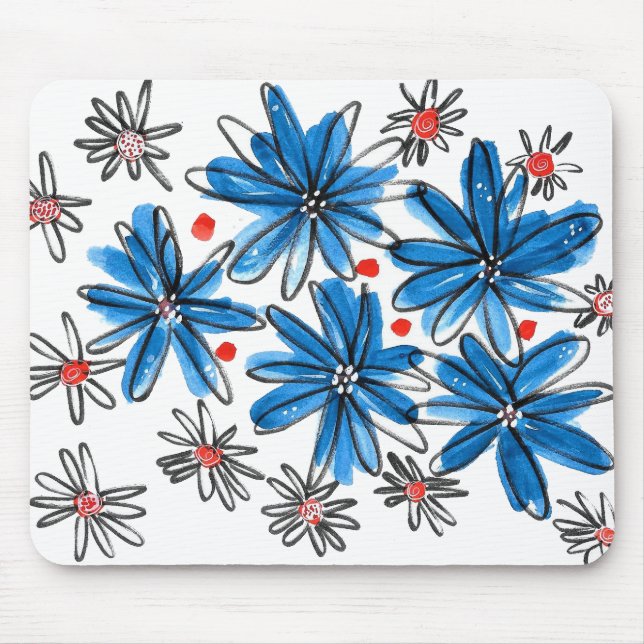 Mousepad Flores brancas e azuis (Frente)
