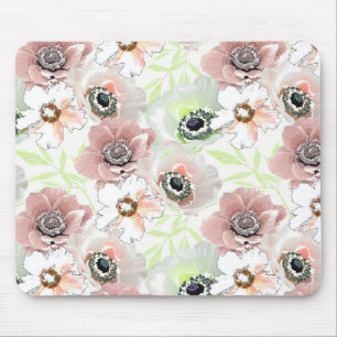 Mousepad Flores brancas e cor-de-rosa.