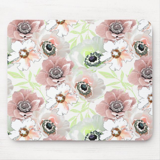 Mousepad Flores brancas e cor-de-rosa. (Frente)