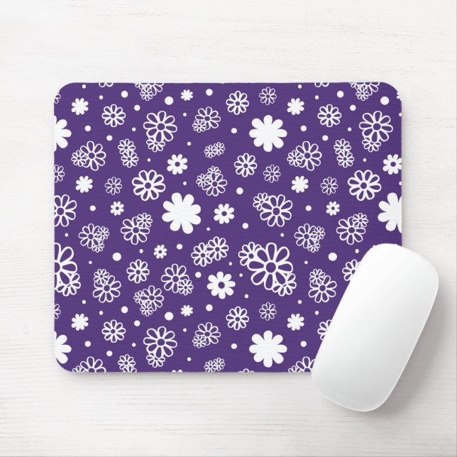 Mousepad Flores brancas e roxas minimalistas (Com mouse)