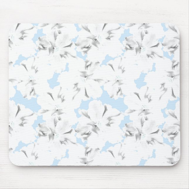 Mousepad Flores brancas em azul claro. (Frente)