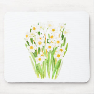 Mousepad flores brancas narciso, aquarela 2022