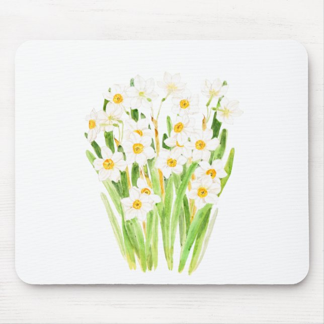 Mousepad flores brancas narciso, aquarela 2022 (Frente)