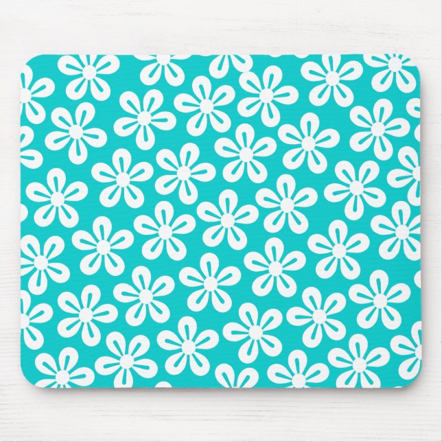 Mousepad Flores Brancas No Cabeçote Turquesa (Frente)