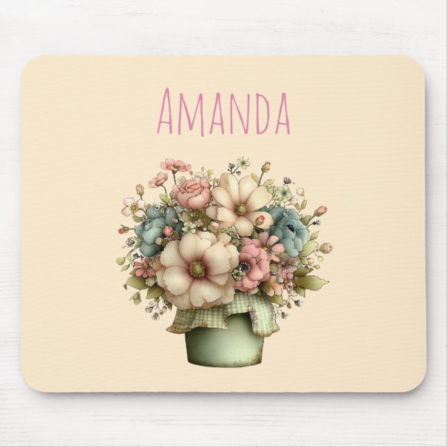 Mousepad Flores Caprichosas em um Vaso de Planta Cute (Frente)