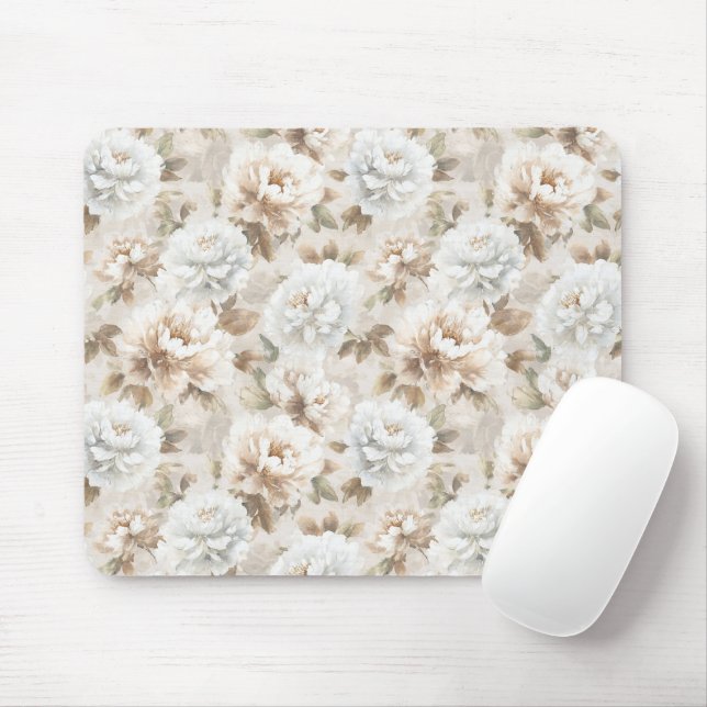 Mousepad Flores Castanhas Brancas (Com mouse)