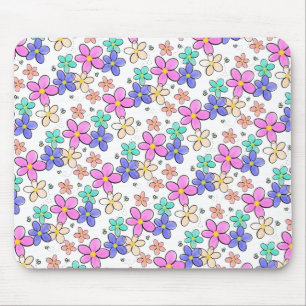 Mousepad flores coloridas arco-íris brilhantes abelhões flo