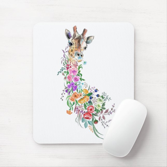 Mousepad Flores Coloridas Buquê Girafa - Moderna Desenho (Com mouse)