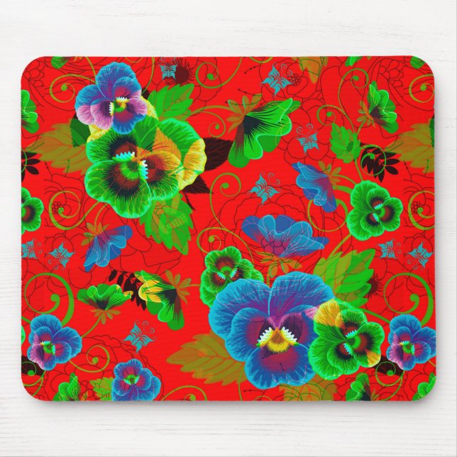 Mousepad Flores Coloridas de Mola Design Fundo Vermelho (Frente)