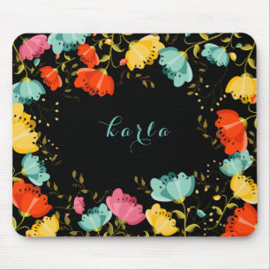 Mousepad Flores Coloridas de Mola Fundo Preto de Quadro