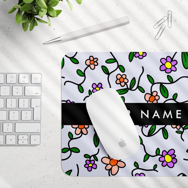 Mousepad Flores Coloridas, Fundo Azul, Preto (Criador carregado)