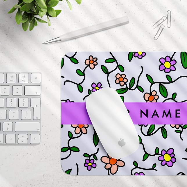 Mousepad Flores Coloridas, Fundo Azul, Roxo (Criador carregado)