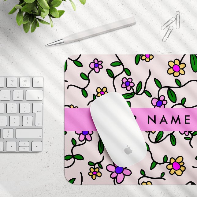 Mousepad Flores Coloridas, Fundo Rosa, Rosa (Criador carregado)