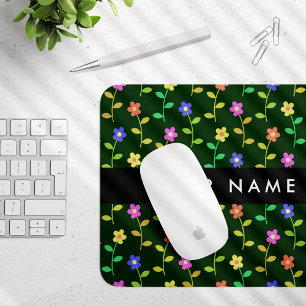 Mousepad Flores Coloridas, Fundo Verde, Preto