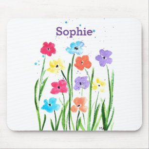 Mousepad Flores coloridas pintando a aquarela com o mouse